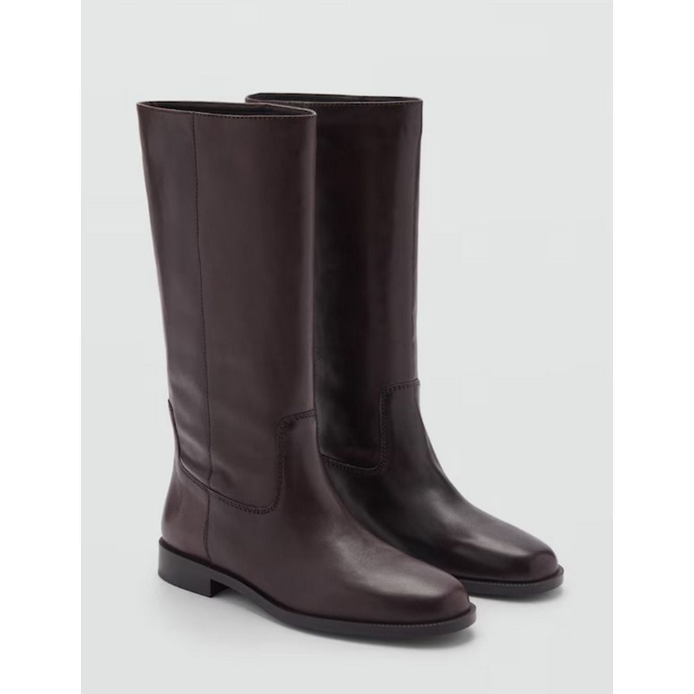 NEW MANGO MNG CHOCOLATE BROWN AMOR LEATHER HIGH BOOTS SZ 35 US 5
